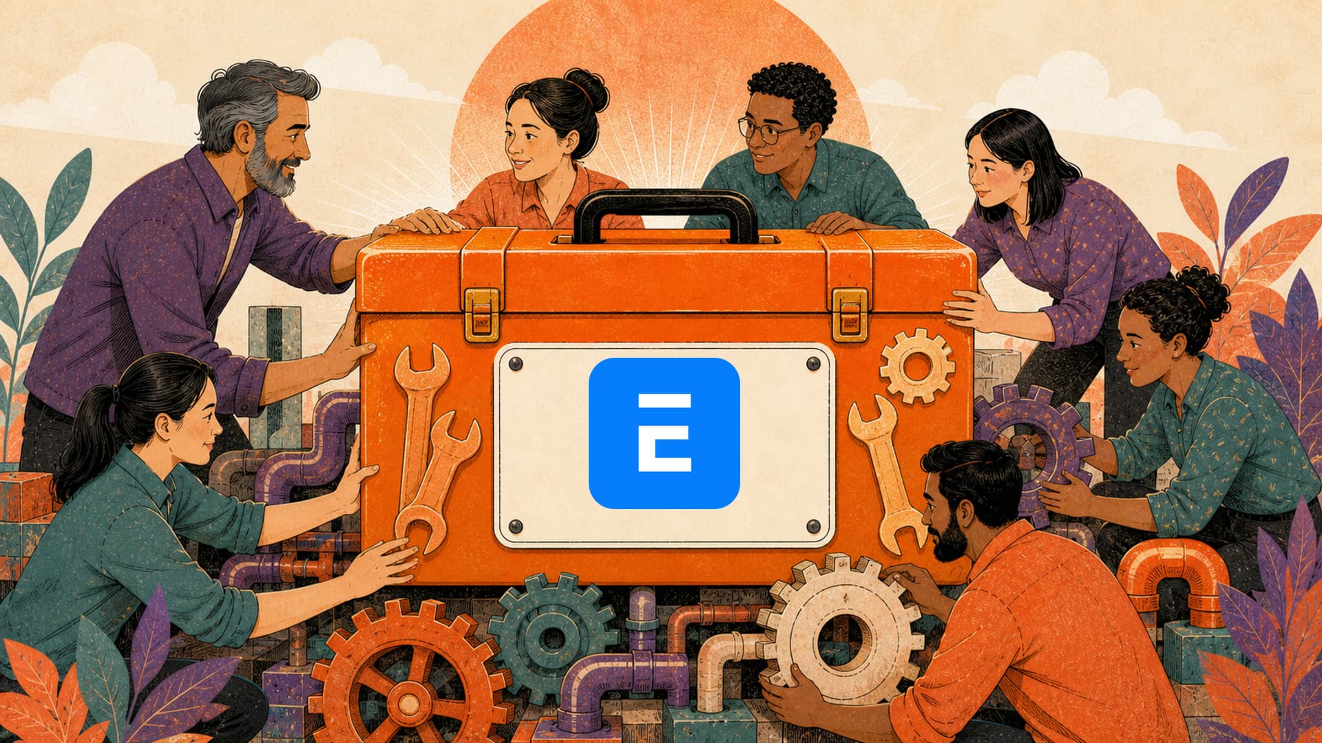 A consultant and internal team gathered around a large ERPNext implementation toolkit