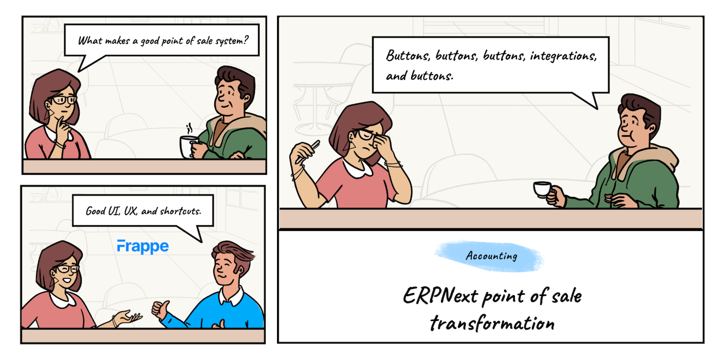 Official Frappe comic about the redesign of ERPNext Point of Sale