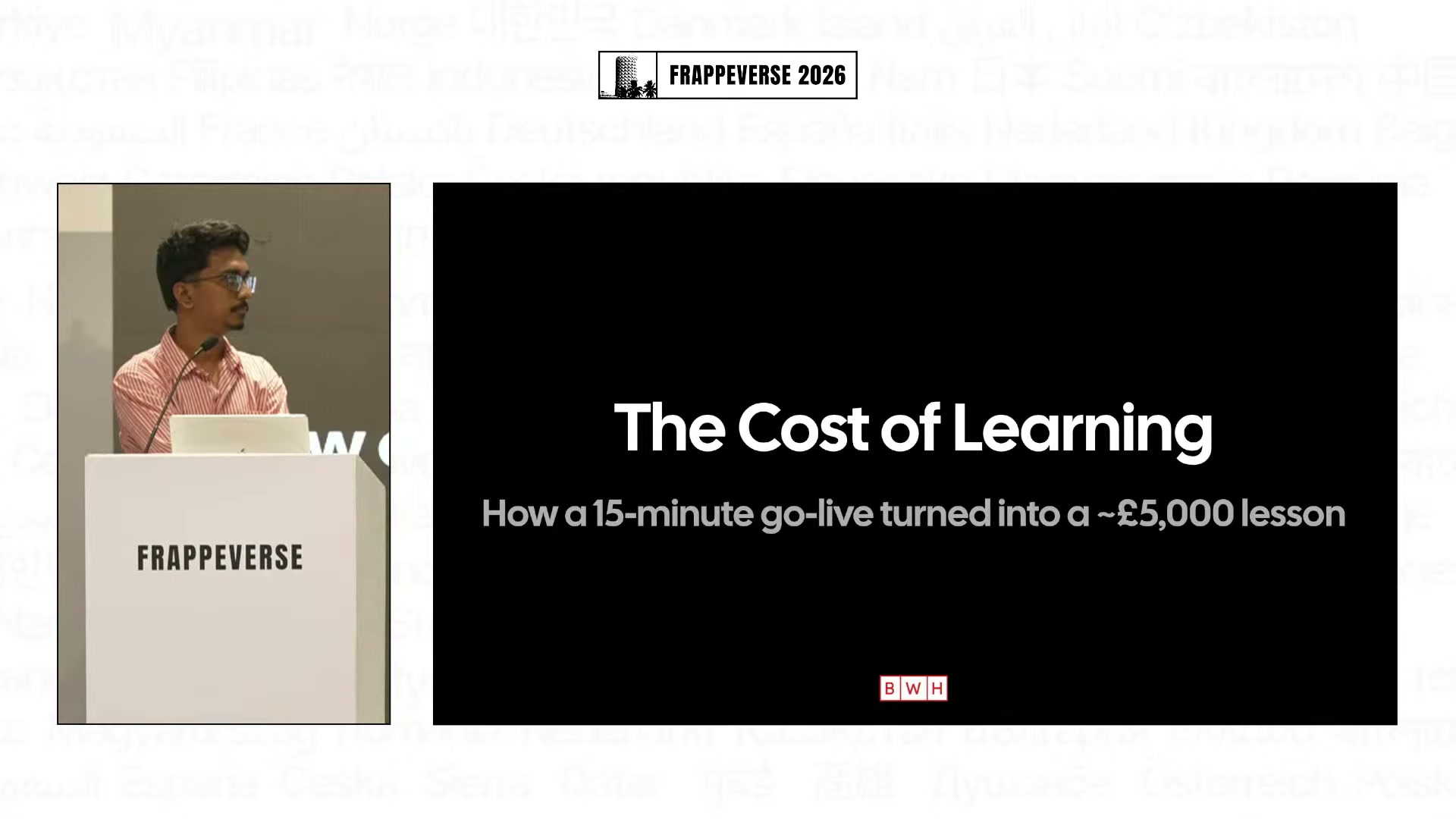 Rahul Agrawal presenting the £5,000 ERPNext go-live lesson at Frappeverse Mumbai 2026