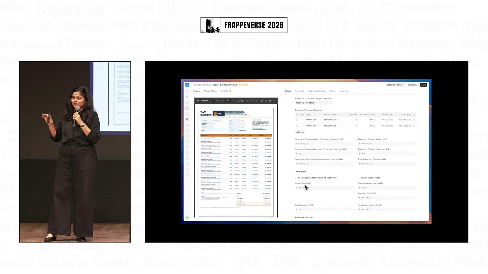 A purchase invoice is extracted and checked beside its source document.