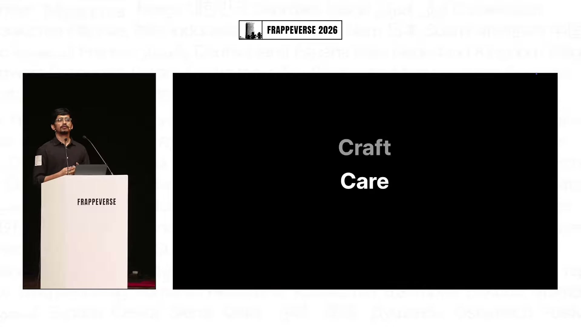 Faris Ansari presenting Craft and Care during the Frappe DevTools keynote