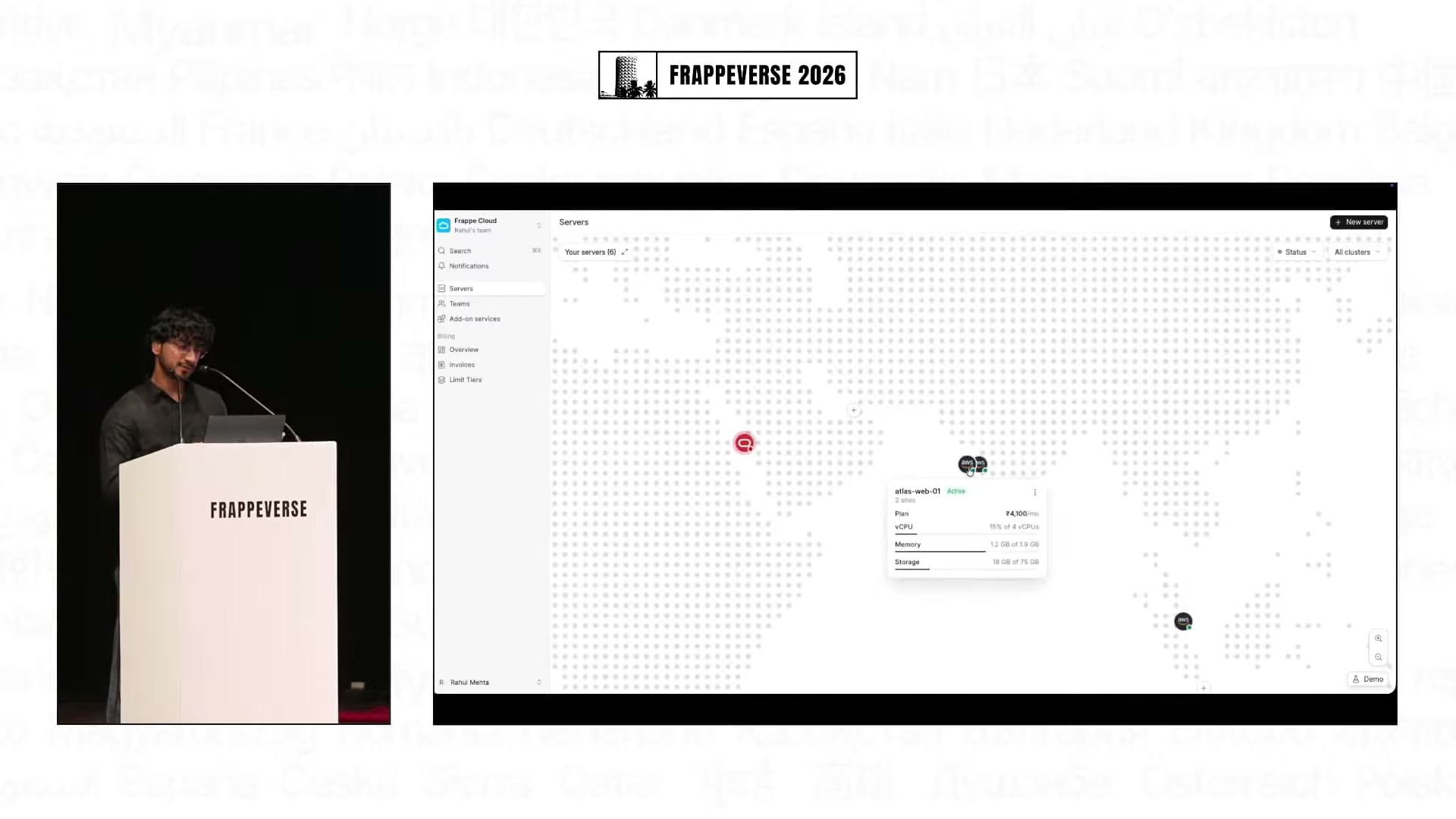 Central's map view shows servers by region and exposes their resource state for fleet operators.