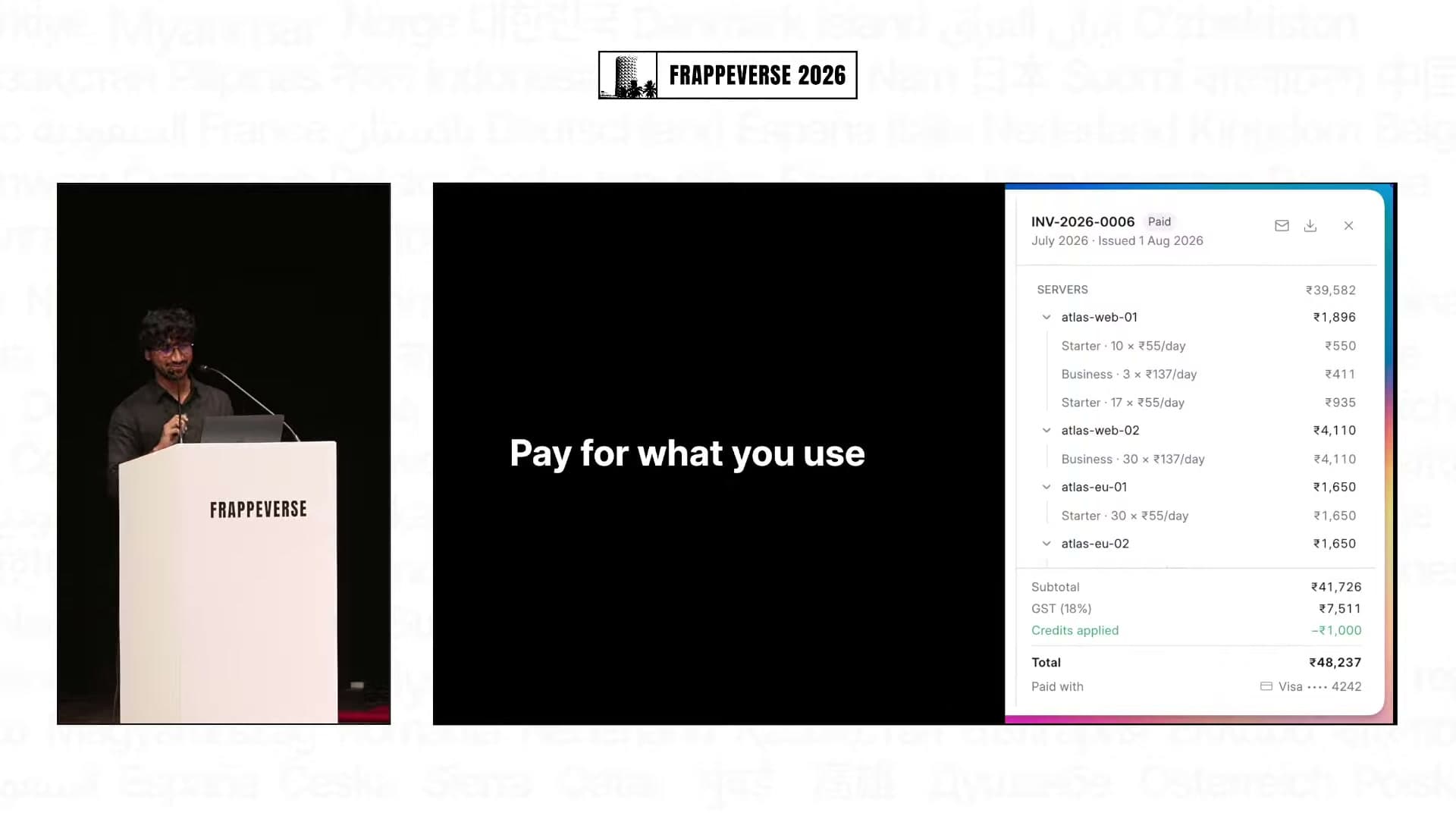 Central's invoice demonstration breaks charges down by server under a pay-for-what-you-use model.