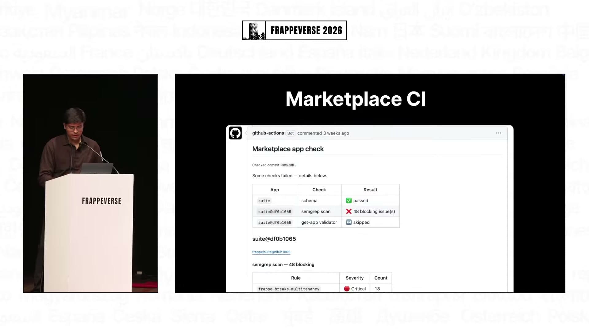 Marketplace CI checks a Frappe app for known migration blockers before it can be deployed through Pilot.