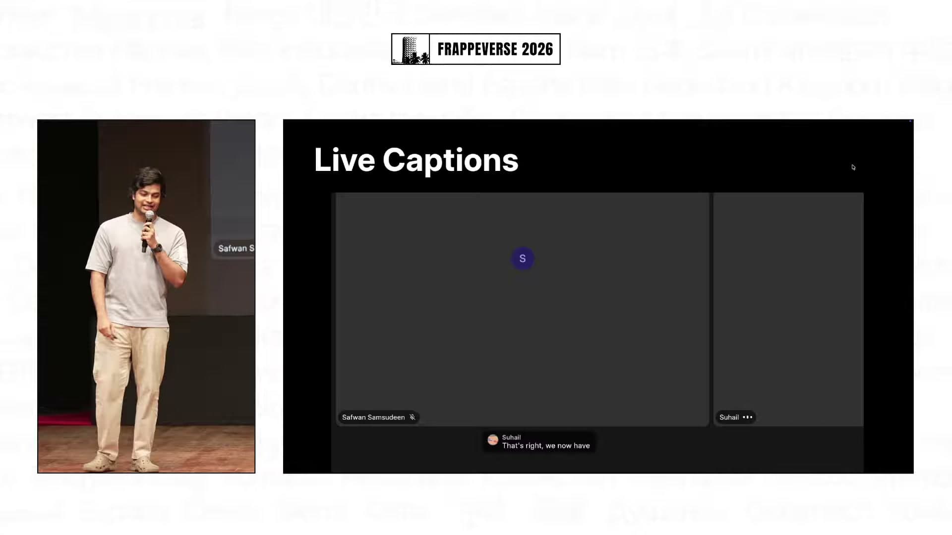Frappe Meet displays live captions during the keynote demo.