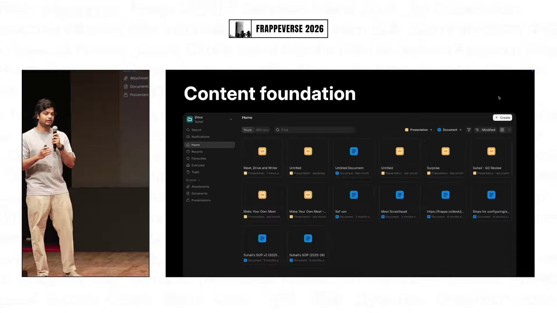 Frappe Drive serves as the content foundation for documents and presentations.