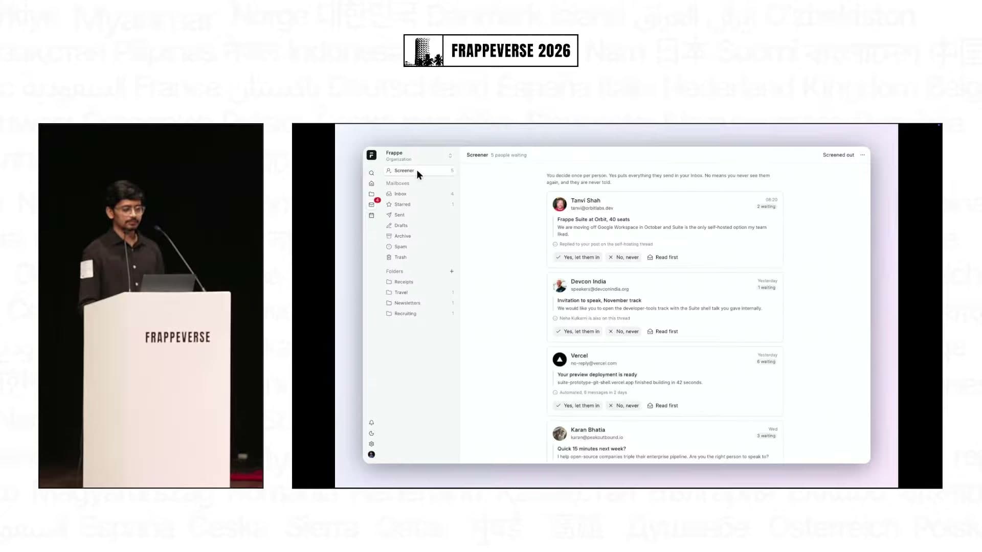 The unreleased Frappe Suite shell brings Mail, Calendar, files and the other apps into one interface.