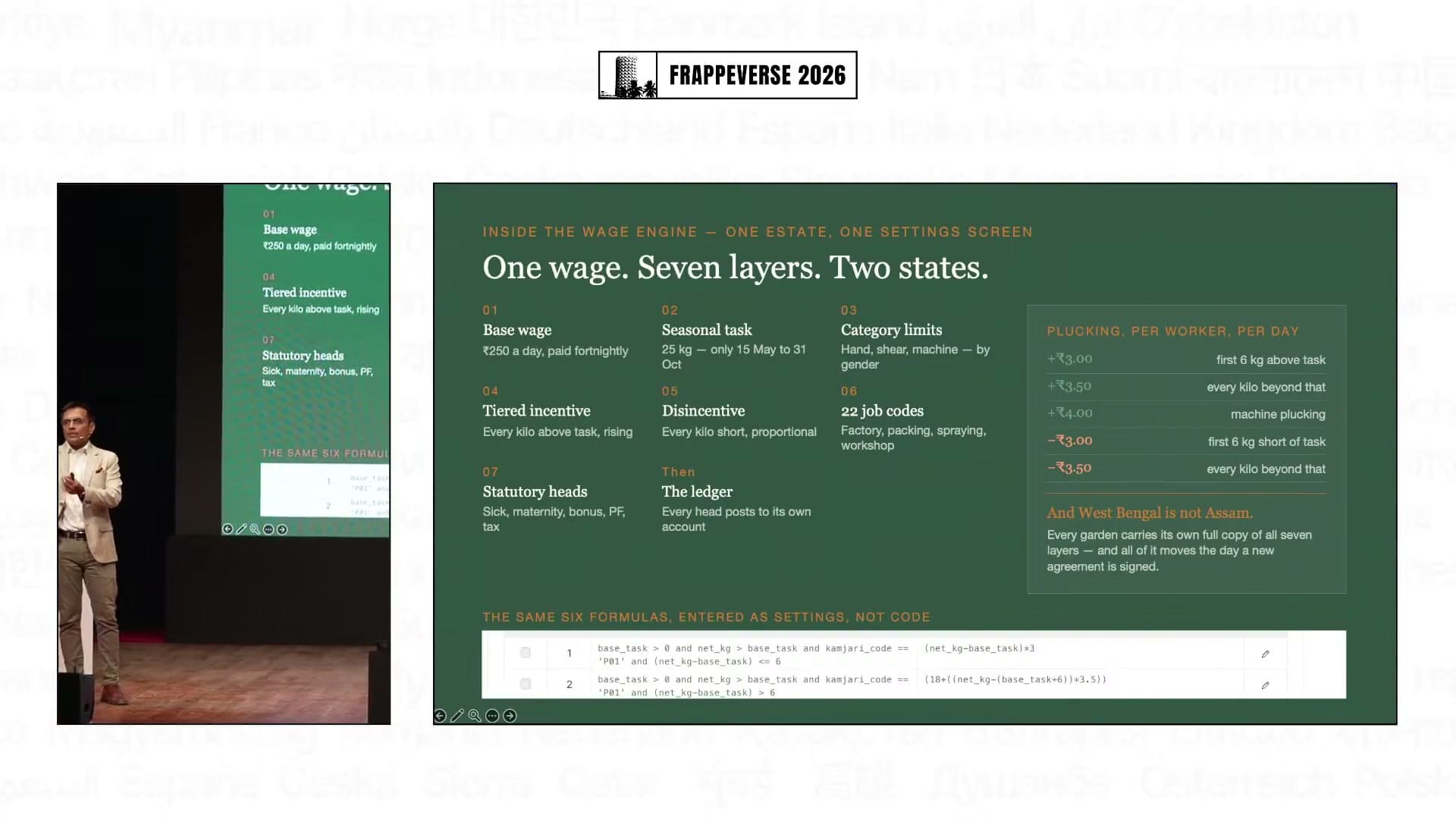 Rungamattee's configurable wage engine models task, incentive, deduction and statutory rules across two states.