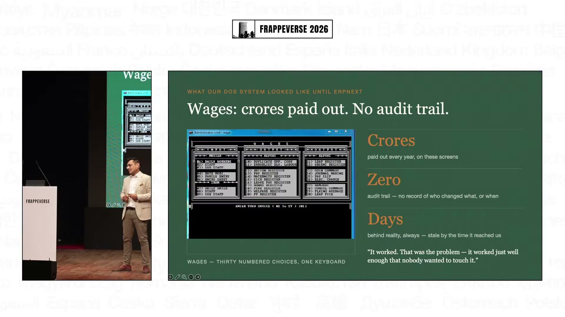 The legacy DOS wage system processed a large share of costs without a dependable audit trail.