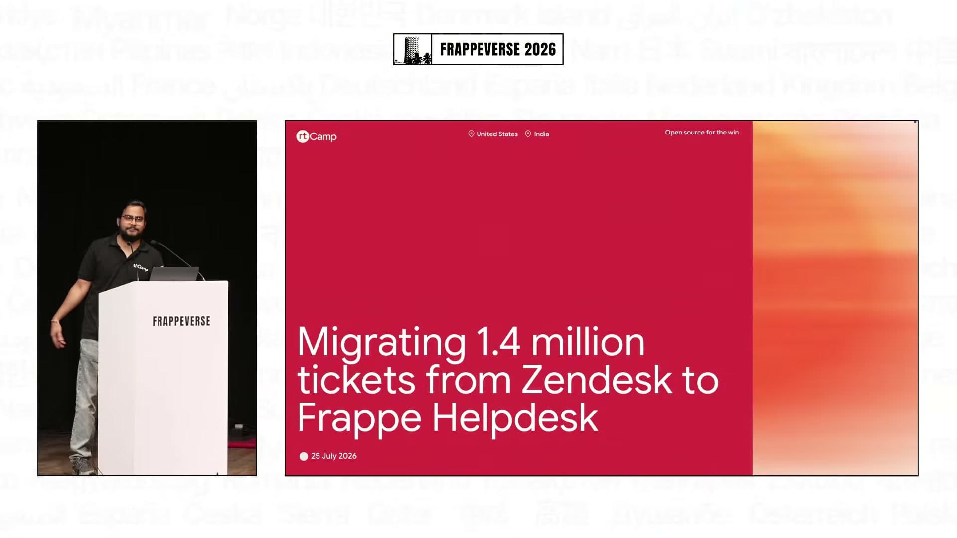 Niraj Gautam presenting a 1.4 million-ticket Zendesk migration to Frappe Helpdesk