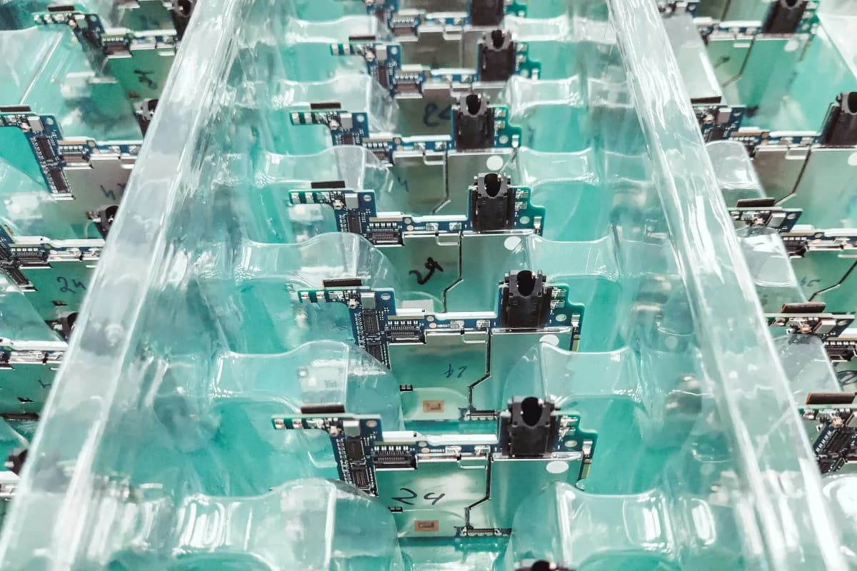 Electronic circuit board assemblies separated in protective component trays